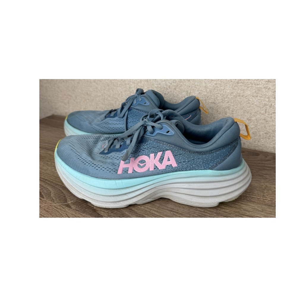 Hoka Bondi 8 Blue Pink Womens Running Shoes Size 9 B - Fair Preowned